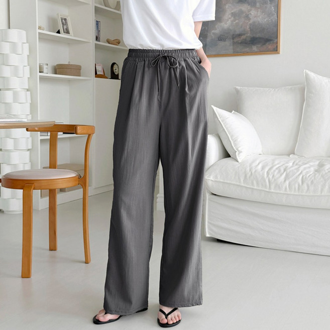 쿨썸 남여공용 구김없는 인견 아이스 여름 핀턱 와이드 밴딩 팬츠 슬랙스