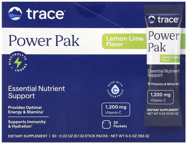 Trace 파워 팩 레몬 라임 스틱팩 30개 개당 6.1g(0.22oz), Trace파워팩레몬라임스틱팩30개개당61g022oz - 쿠팡