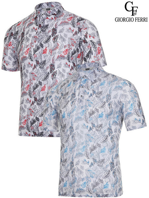 아놀드파마 조르지오페리 골프 남성 쿨링 메쉬 리프프린트 반팔 티셔츠