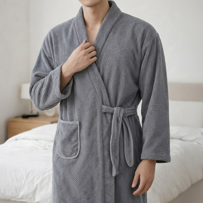 투데이리빙 프리미엄 극세사 사계절 샤워 가운 여름 겨울 물흡수 로브 남녀공용 고급 커플 잠옷 비치 베스 목욕 호텔 까운, 1개, R98642G(그레이