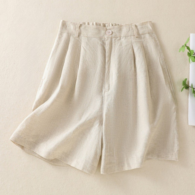 여자 여름 날씬해보이는 허리 뒷 밴딩 A라인 린넨 반바지 4부 팬츠