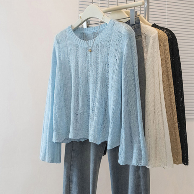 루엔나 여성 빅사이즈 니트 블라우스 라운드넥 티셔츠