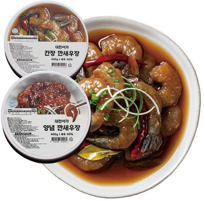 [1+1/무료배송] 대천어가 깐 새우장 간장+양념, 1세트