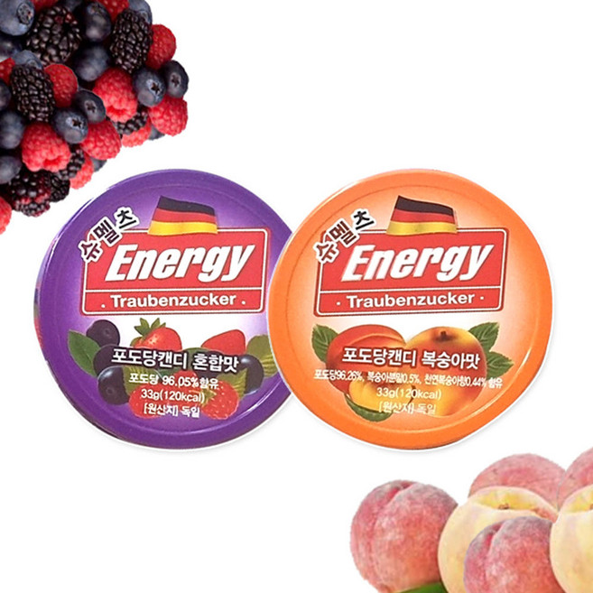 슈멜츠 에너지 포도당 캔디33g 혼합과일맛 복숭아맛, 1개, 3회분