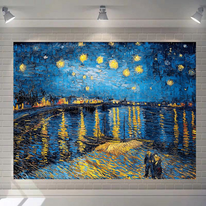 梵高 星空掛布 臥室裝飾背景墻掛毯, 1個, GB174-7寬1米高0.7米送安裝包