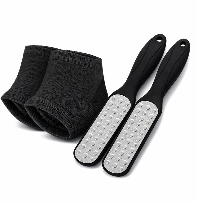 Eclatte 스테인레스 양면 발각질제거기 블랙+보습양말, 40g, 2개, 2개입