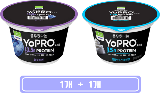 풀무원다논 요프로 컵 설탕무첨가 플레인 + 블루베리, 1개, 150g