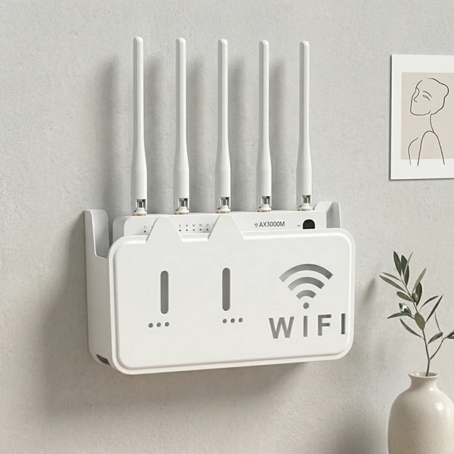 윤베라 무타공 벽걸이 셋톱박스 공유기 정리함, 화이트, 1개