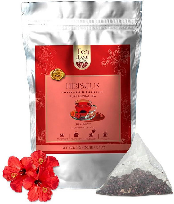 Tealeaf & Co. 얼 그레이 마살라 차이 루즈 리프 티 (100gm/3.5온스) - 카다몬 시나몬 흑후추 정향 및 베르가못 오일이 함유된 홍차 - 향긋한 향신료 차, 히비스커스 허브 (티백 50개)