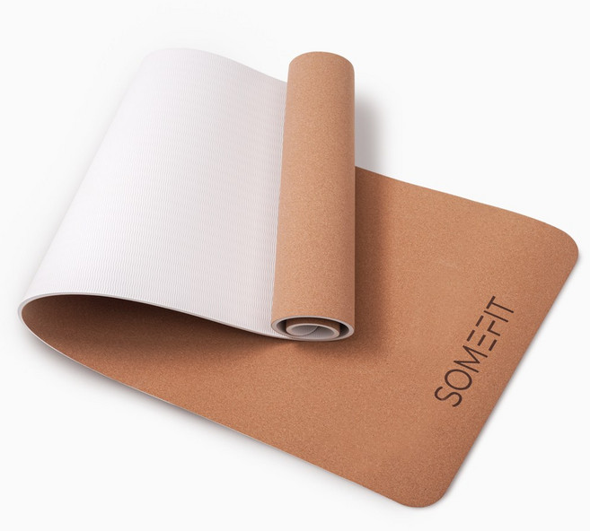 썸피트 TPE 코르크 요가매트 스트랩포함 8mm, 브라운 + 크림, 1개