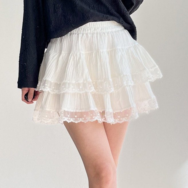 걸즈팩토리 여성용 레이스큐캉캉 미니 프릴 데일리 밴딩 스커트 치마
