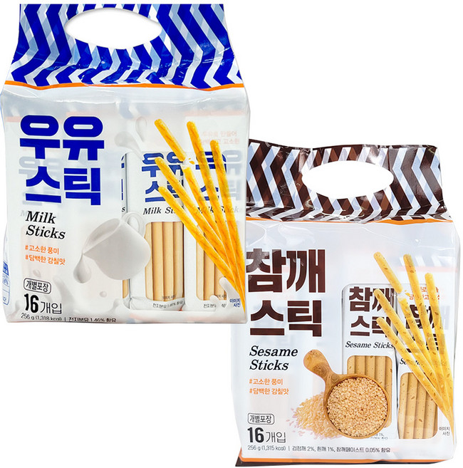 [푸드365마켓] 키즈웰 스틱 과자, 1세트, 우유스틱1개,참깨스틱1개