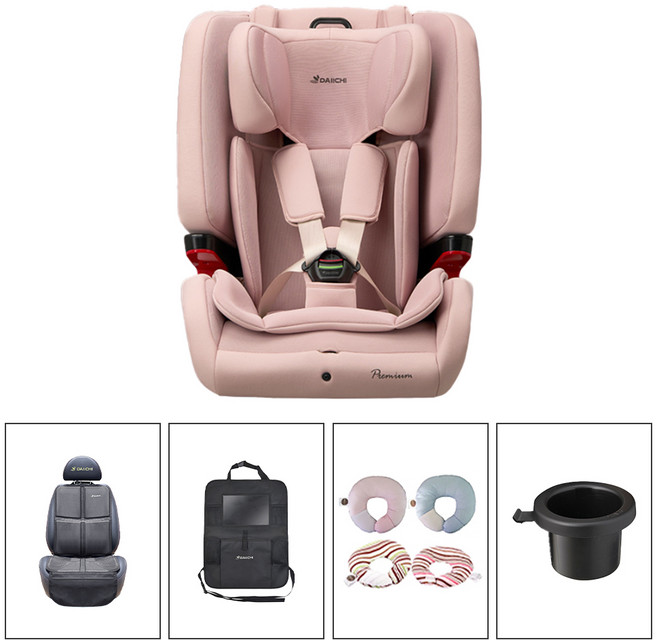 다이치 브이가드 시즌3 에어 토들러 카시트 ISOFIX 12세 36kg, 브이가드 시즌3에어 토들러-피오니핑크, 시트보호매트+킥매트+베이비문목쿠션(랜덤1종)+컵홀더