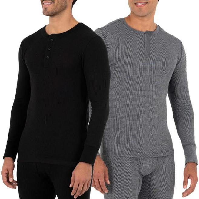 룸 남성 재활용 속옷 헨리 2팩) 보온 탑(1팩 와플 (Color-Black/Greystone Heather Size-XXLarge)