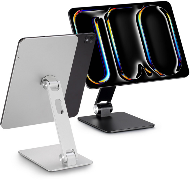 UM2 마그네틱 아이패드 거치대 프로 M4 자석 스탠드 11 12.9 13인치 360도 회전 2단 높이조절 아이맥 스타일 데스크용 프리미엄, 실버