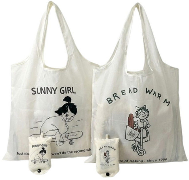 RAROUND 접이식 장바구니 세트, 4개, 브레드2+써니2