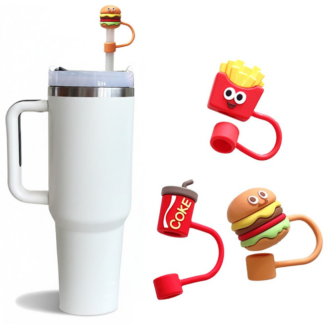 실리콘 텀블러 빨대 마개 10mm 세트, 1세트, 햄버거세트