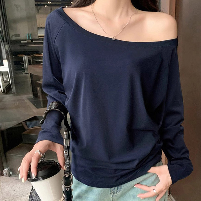 드마엘 베르 보트넥 원숄더 긴팔 여성 루즈핏 티셔츠+델로나