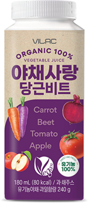 [비락] 유기농 비건 당근비트 180mL, 24개