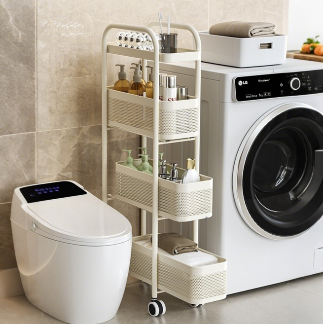 CUBBYCASE 다용도 틈새 수납선반 무설치 일체형 슬라이드형 선반, White