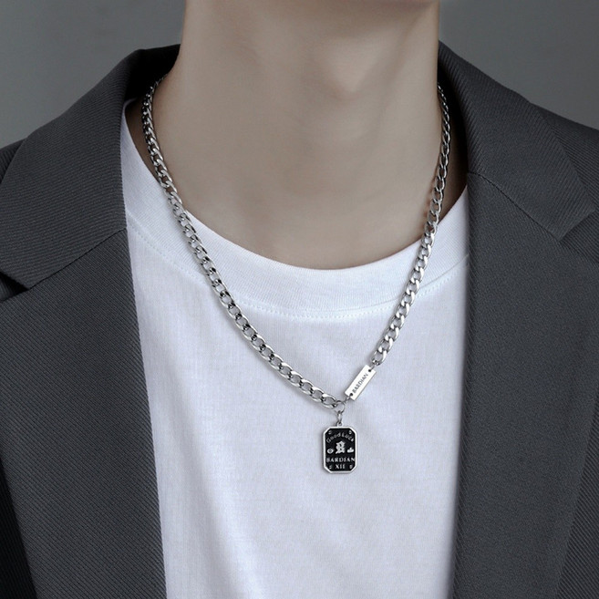 패션 힙합 써지컬스틸 명찰 남성용 목걸이