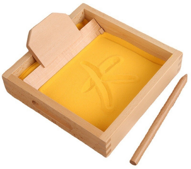 蒙特梭利木質練字沙盤組 兒童啟蒙感官教具 幼兒書寫練習學習盒, 詳見包裝