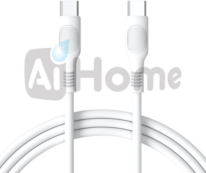 AiHome 矽膠充電傳輸線 60W 快充 柔軟耐折, 白色, 1個, 100cm