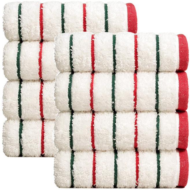 타월톡톡 국내공정 세면타올 190g 시크라인 고급호텔수건, 크로스레드, 10개