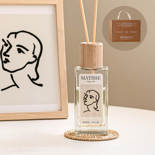 모먼트 마티스 드로잉 디퓨저 선물포장세트 (나디아 불투명) 160ml, 1개, 엠버 바닐라 (고급스러운 바닐라향)