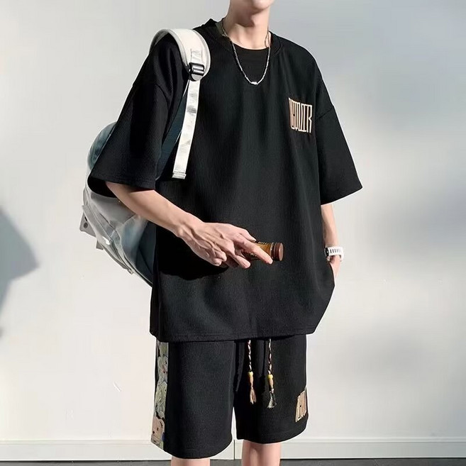 여름 반팔 캐주얼 세트 남자 트레이닝 투피스 반팔반바지 세트