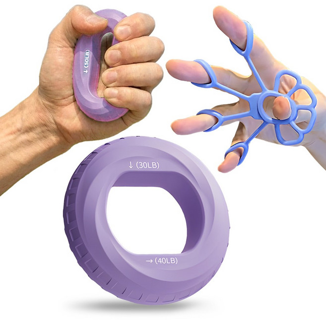 무소음 악력기 세트 손악력기 손가락운동기, 라벤더+손가락운동기, 1세트