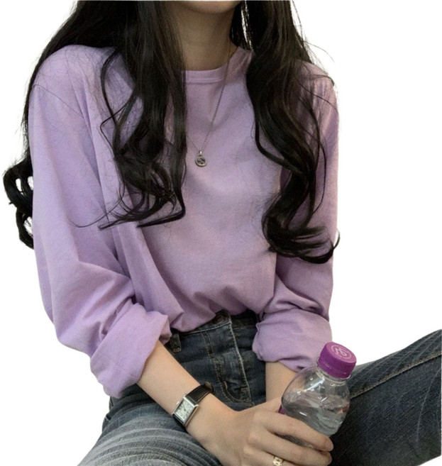 韓版上衣 女長袖 長袖上衣 長袖上衣 女裝衣服 寬鬆上衣 顯瘦 秋裝 長袖t恤 上衣 韓國上衣