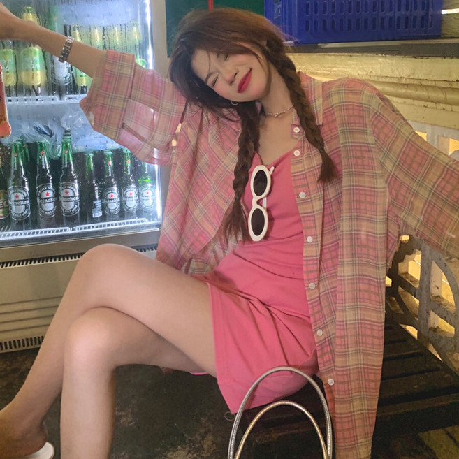 대박난박양 시스루 체크 셔츠