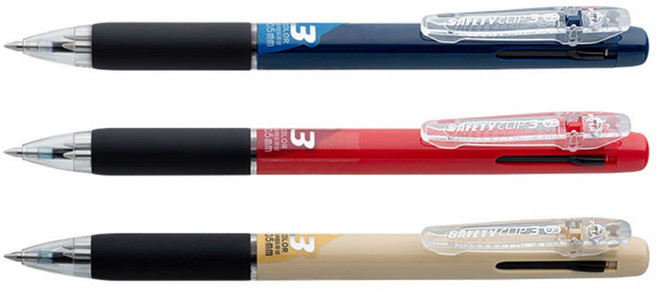 MYPEN 마이펜 세이프티클립 3색 볼펜 0.5mm /리필 초저점도 유성펜 집게타입, 1개, 네이비