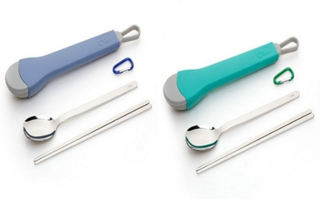 네파 휴대용 실리콘 수저 세트+ 케이스 + 카라비너 세트, 그린1+블루1, 숟가락+젓가락+실리콘 케이스+카라비너, 2개
