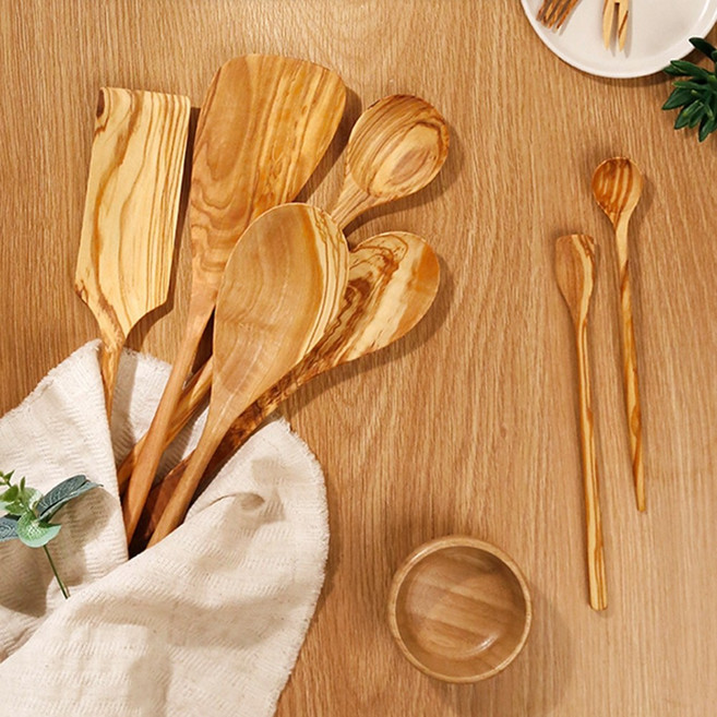 친환경 올리브 원목 키친툴 타지않는 조리도구 모음 나무 주방 요리 조리 도구 밥 주걱 젓가락 뒤집개 뒤집게 식기, 요리스푼, 1개