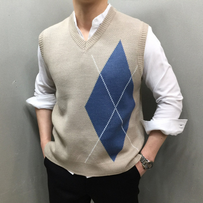 아가일 패턴 니트조끼 2co
