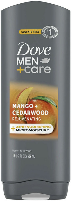 도브 멘+케어 리쥬브네이팅 바디 + 페이스 워시 망고 + 시더우드, 1개, 532ml
