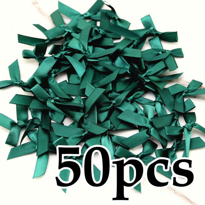 YH 미니 완성리본 리본완제품 장식리본 4cm, 50개, 다크그린