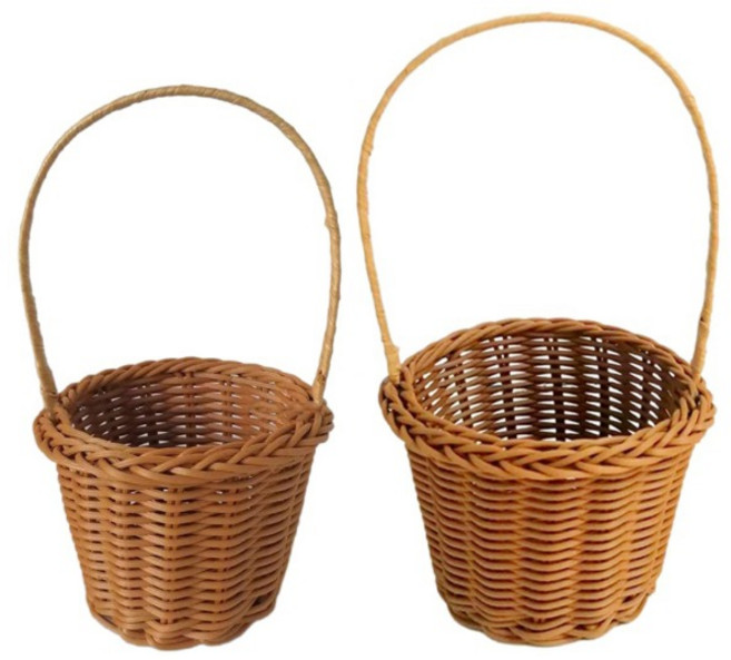 미니 라탄바구니 A형 PP재질 왕골 꽃바구니 재료, 브라운, 1개
