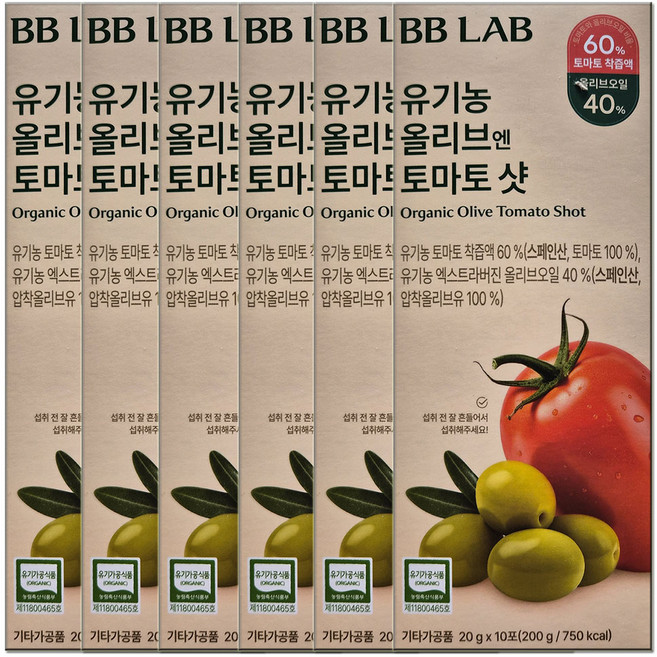 비비랩 유기농 올리브엔 토마토 샷 듀얼샷스틱 엑스트라버전 오일, 6박스, 200g