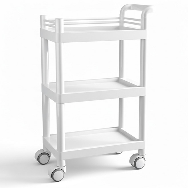 ABS 3단 미용 웨건 카트 이동식 트롤리, 화이트