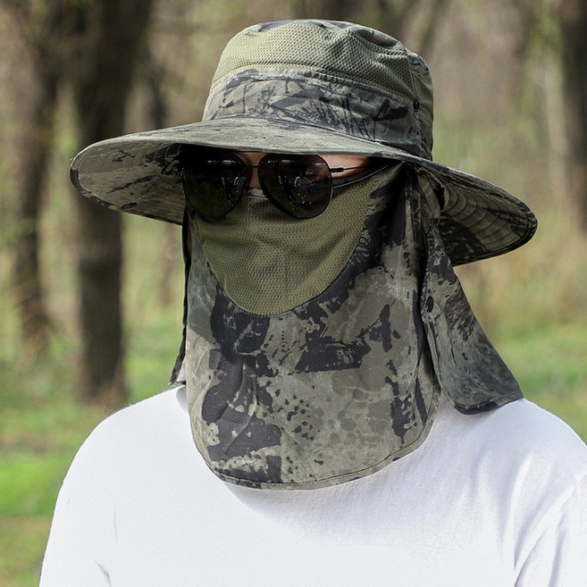 夏季男士防曬遮陽帽, 軍綠水墨