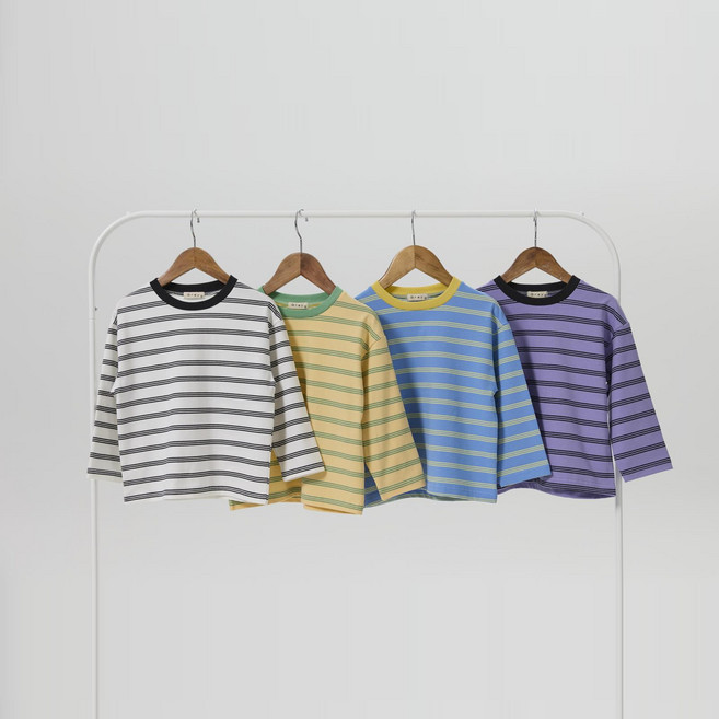 헨리 ST 보더티 유아 아동 남아 여아 공용 긴팔 스타라이프 단가라 티셔츠 봄 가을 등원