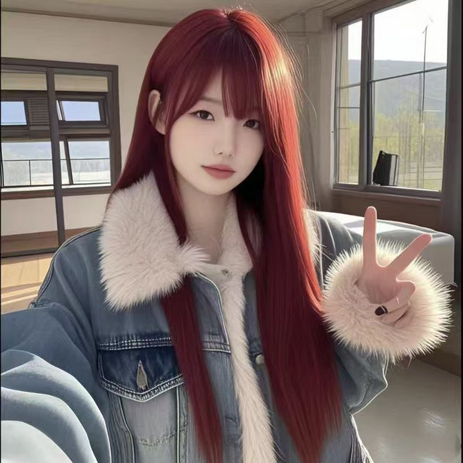 65CM 내추럴긴머리 패션 가발 여성용((가발 수납포켓 포함)), 1개, 와인 가발