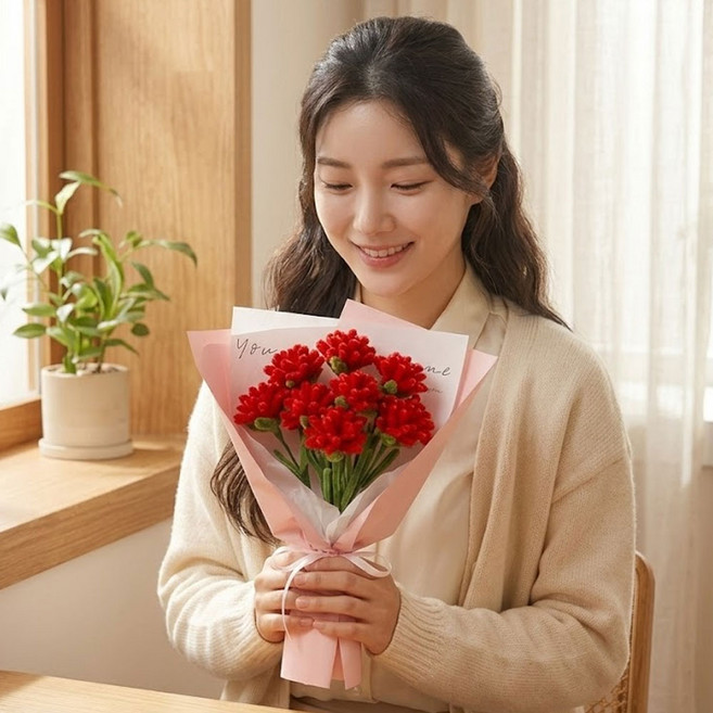 제너럴케이 모루 꽃다발 카네이션 만들기 세트 (10송이구성), 1세트, 레드