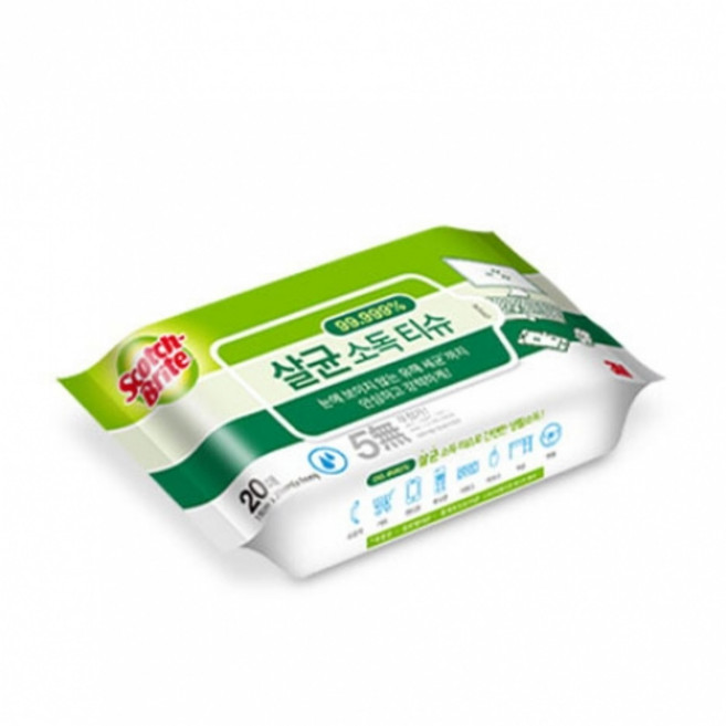 3M 살균 소독티슈 20매 15x20cm 1개, 1