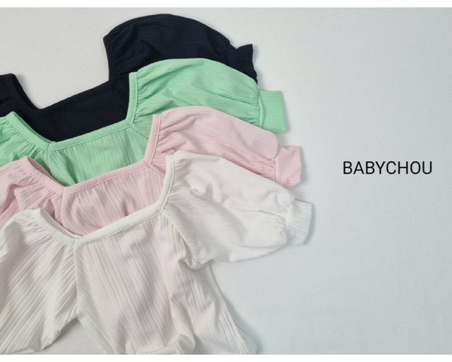 (바로배송)베이비슈 여름 아기 여아 유아동 키즈 스퀘어넥 퍼프소매 찰랑면 토리티셔츠