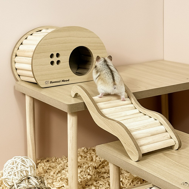 햄찌무드 원목 은신처 + 사다리 + 데크, 3개