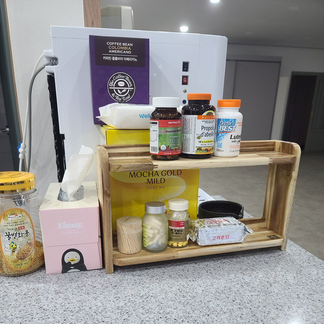 은호공예 주방 원목 선반 정리대 2단 선반정리 양념통정리 수납장 100%수작업